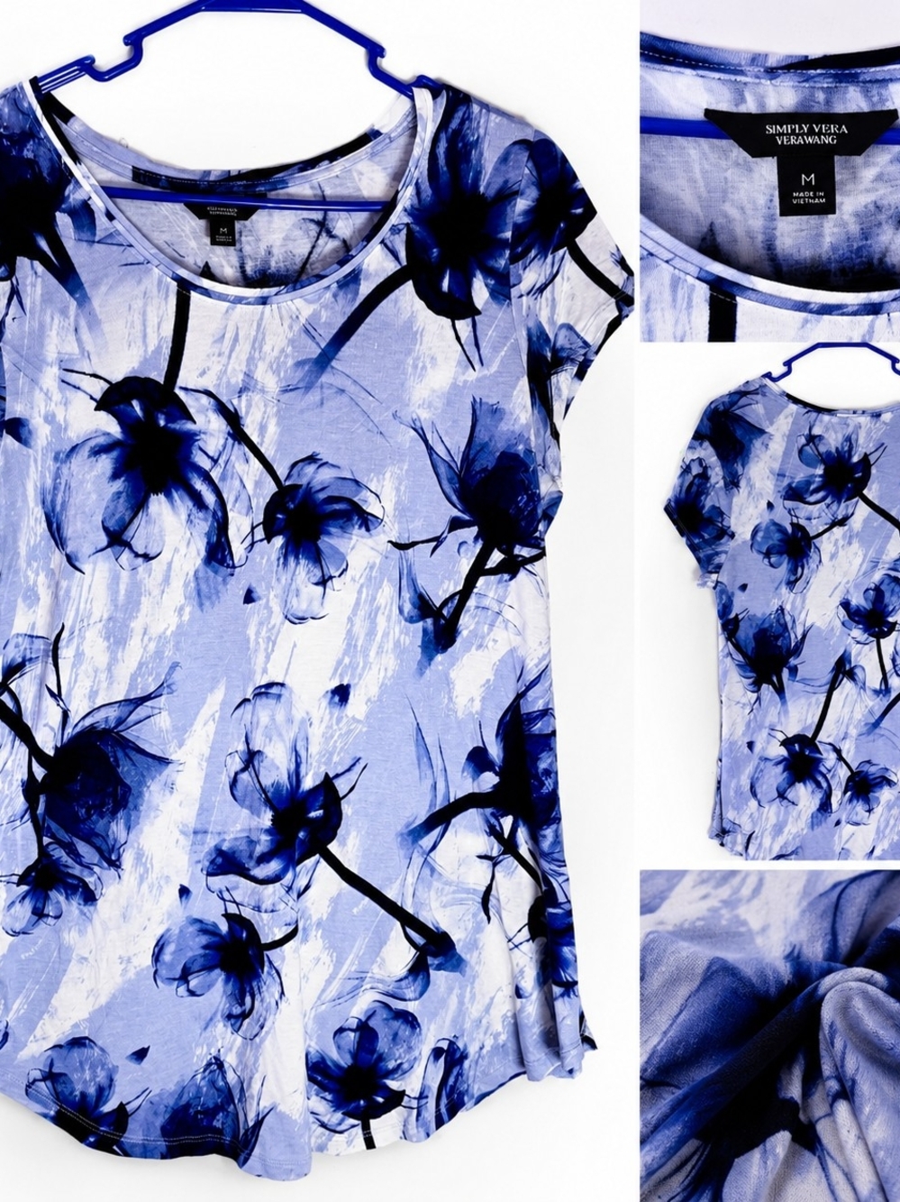 Simply Vera Vera Wang Blue Floral Short Sleeve Tee